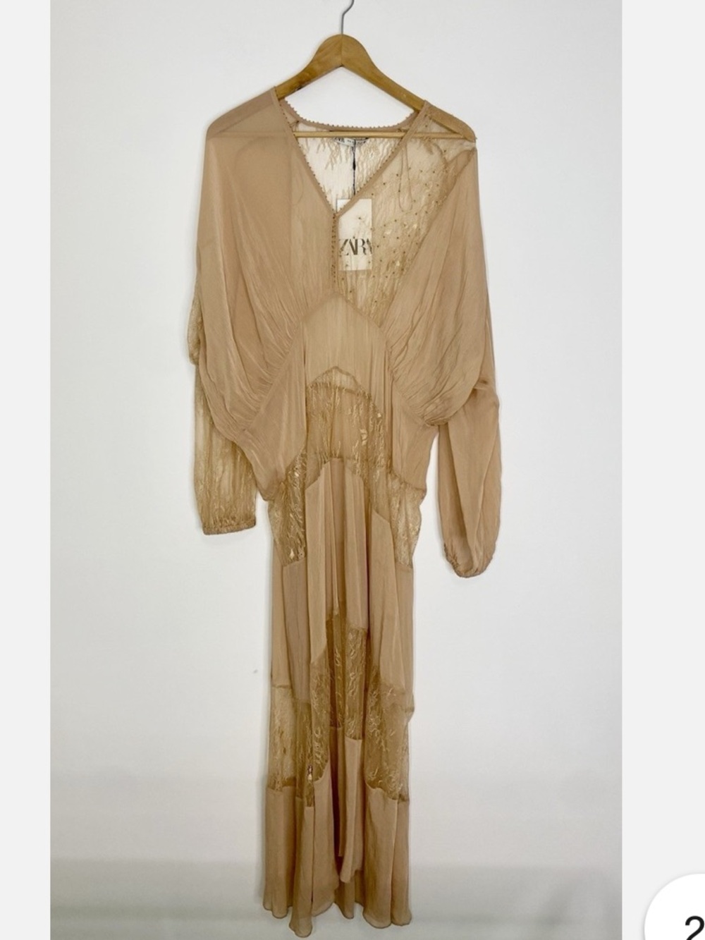 ZARA Nude Lace Sheer Long Maxi Dress Cover Up Vacation Resort